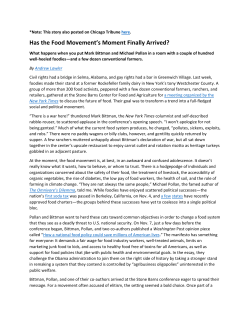 Has the Food Movement`s Moment Finally Arrived?
