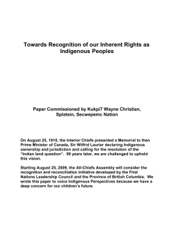 Towards Recognition of our Inherent Rights as Indigenous Peoples