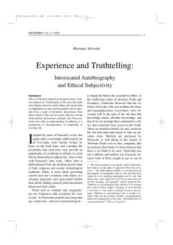 Experience and Truthtelling: Intoxicated Autobiography and Ethical