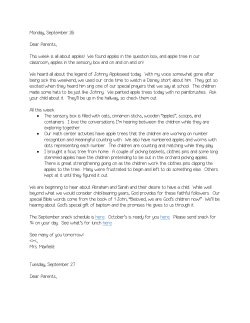 Monday, September 26 Dear Parents, This week is all about apples