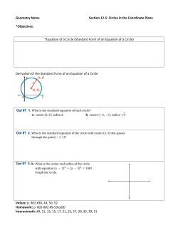 Geometry Notes Section 12-5: Circles in the Coordinate Plane