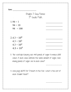 Chapter 5 Quiz Review 5 Grade Math 1. 94 &divide; 1