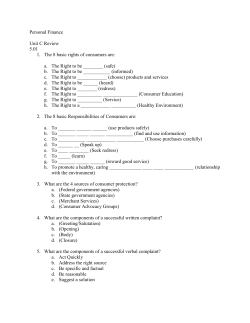 Personal Finance Unit C Review 5.01 1. The 8 basic rights of