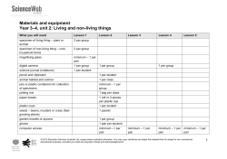 Materials and equipment Year 3-4, unit 2: Living and non