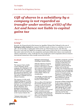 Gift of shares in a subsidiary by a company is not regarded as
