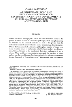 paolo mancosv aristotelian logic and euclidean mathematics