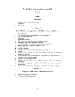 The Multi-State Cooperative Societies Act, 2002 Contents Chapter I