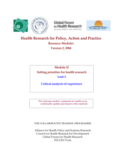 Unit 3: Critical analysis of experience