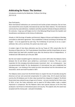 Introduction by Professor Ove Bring - The Arbitration Institute of the