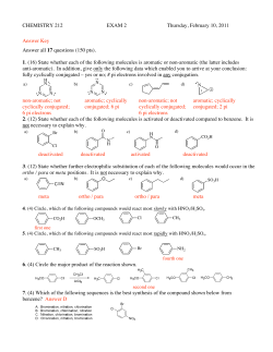 CHEMISTRY 212 EXAM 2 Thursday, February 10, 2011 Answer Key
