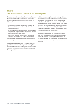Slide 15 The "social contract" implicit in the patent system