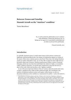 Between Nomos and Natality Hannah Arendt on the "stateless