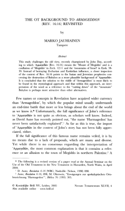 The OT Background to "Armageddon" (Rev. 16:16) Revisited
