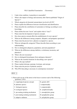 Ph.D. Qualified Examination (Taxonomy) 1. Under what condition