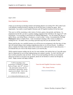 Hamlet Summer Reading Assignment Page