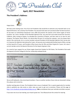April, 2017 Newsletter - Presidents Club of Dayton