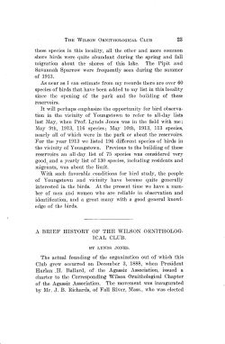A BRIEF HISTORY OF THE WILSON ORNITHOLOGICAL CLUB