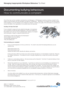 Documenting bullying behaviours How to communicate a complaint