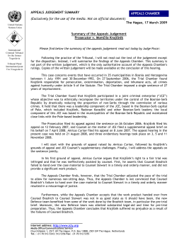 Summary - International Criminal Tribunal for the former Yugoslavia