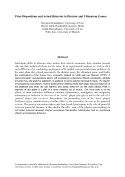 Prior Dispositions and Actual Behavior in Dictator and Ultimatum