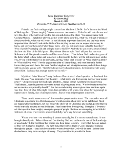 1 Basic Training: Tomorrow By Jason Huff March 9