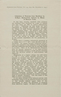 Liberation of Neutrons from Beryllium by X