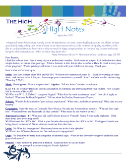 The HIgH Letter - Hand In Hand Christian Montessori