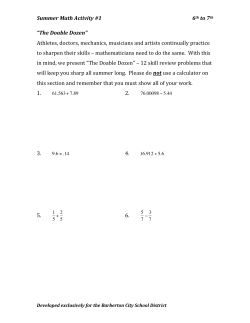 Summer Math Activity #1 6th to 7th