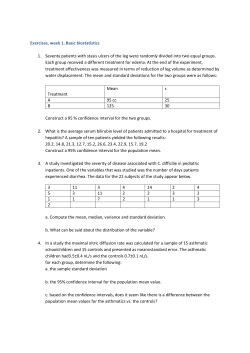 Exercises, week 1, Basic biostatistics 1. Seventy patients with