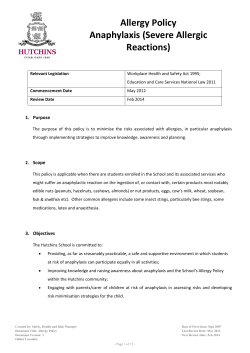 Allergy Policy Anaphylaxis (Severe Allergic Reactions)
