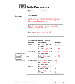 1.3 Write Expressions - Killingly Public Schools