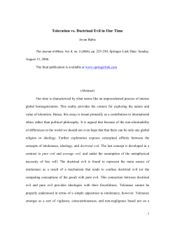 Toleration vs. Doctrinal Evil in Our Time
