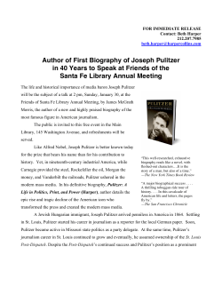 Author of First Biography of Joseph Pulitzer in 40 Years to Speak at