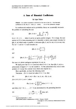 A Sum of Binomial Coefficients - American Mathematical Society