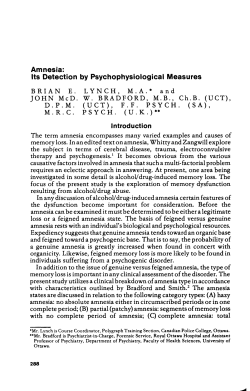 Amnesia: Its Detection by Psychophysiological Measures
