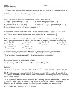 Algebra 2 Name: Chapter 3 Review 1. Write an explicit formula for