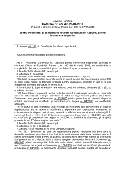 HOTĂR&Acirc;RE nr. 427 din 28 aprilie 2010