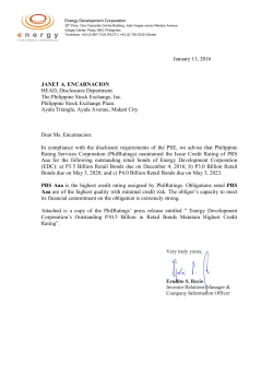 EDC`s Outstanding P10.5 Billion in Retail Bonds Maintain Highest