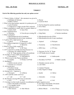 BIOLOGICAL SCIENCE Time &ndash; 2hr 30 min Full Marks