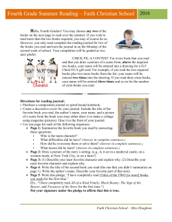 Fourth Grade Summer Reading &ndash; Faith Christian School