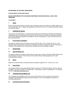 DEPARTMENT OF NATURAL RESOURCES Colorado Water