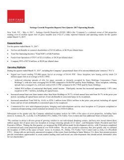 Seritage Growth Properties Reports First Quarter 2017 Operating