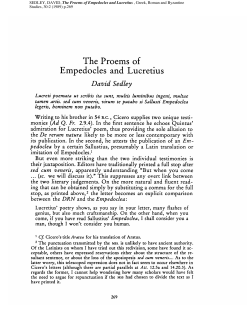 The Proems of Empedocles and Lucretius David Sedley