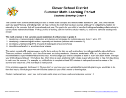 Entering Grade 4 summer math calendar 2014