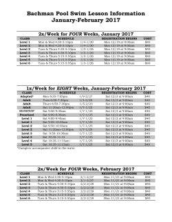 Jan-Feb Swim Lesson Schedule