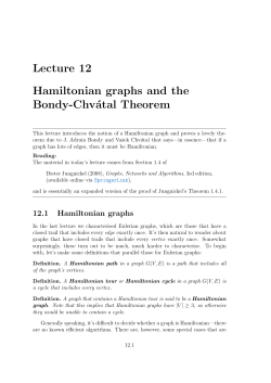Lecture 12 Hamiltonian graphs and the Bondy