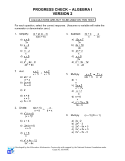 PROGRESS CHECK &ndash; ALGEBRA I VERSION 2 + &bull; &divide;