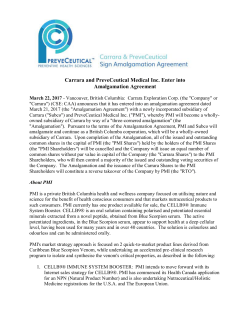 Carrara and PreveCeutical Medical Inc. Enter into Amalgamation