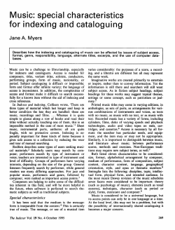 Music: special characteristics for indexing and cataloguing