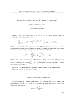 CONGRUENCES INVOLVING THE FERMAT QUOTIENT 1